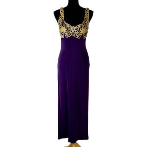 Vintage Pretty Girl Purple Gold Detailing Long Sheath Dress - Women's Size M
